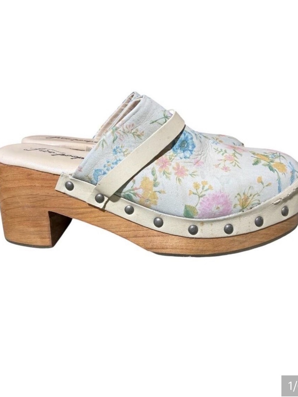 Free People Floral Pastel Wooden Clog Mules